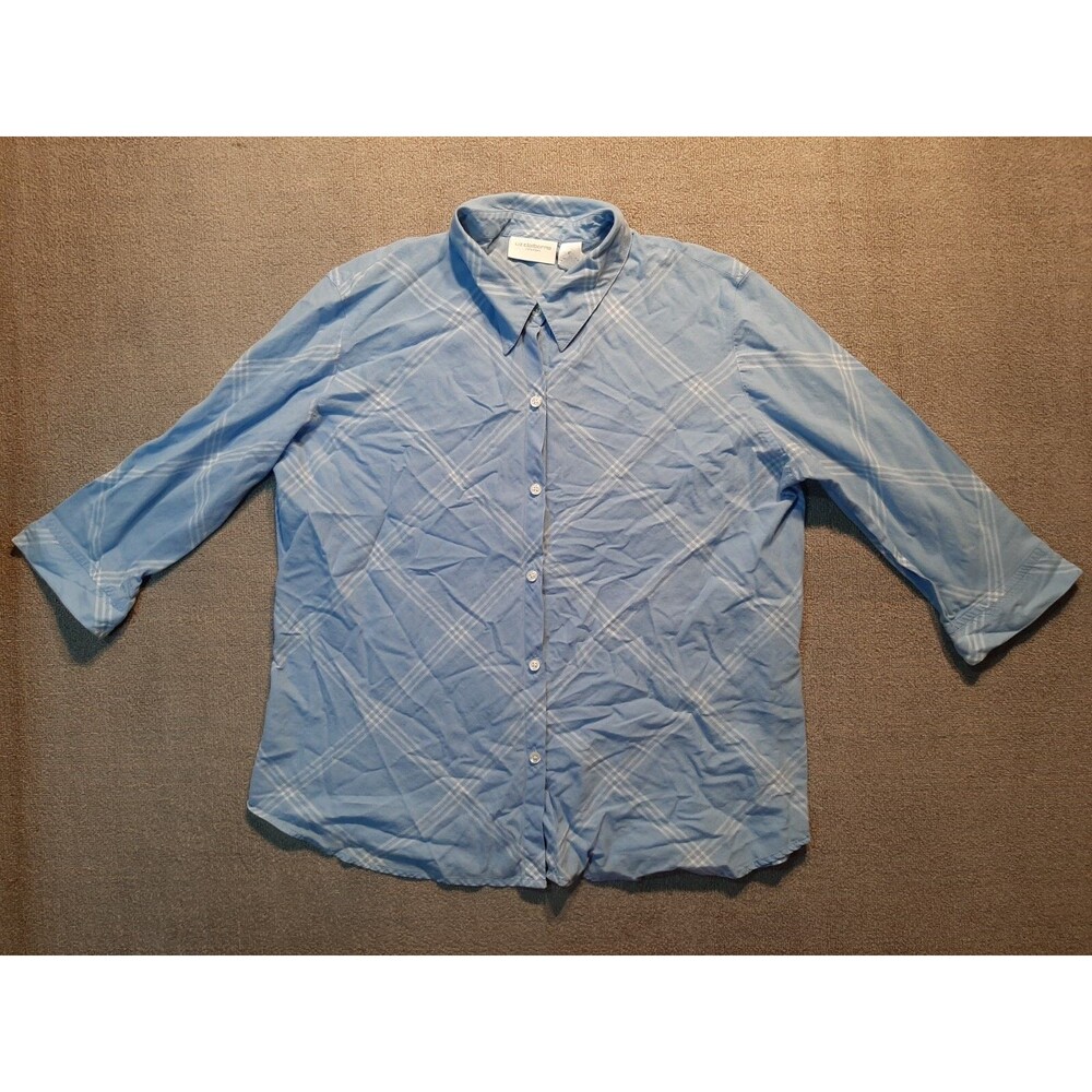 Liz Claiborne Liz sport Womens XL 3/4 Sleeve Blue Cotton Button Up Shirt Top